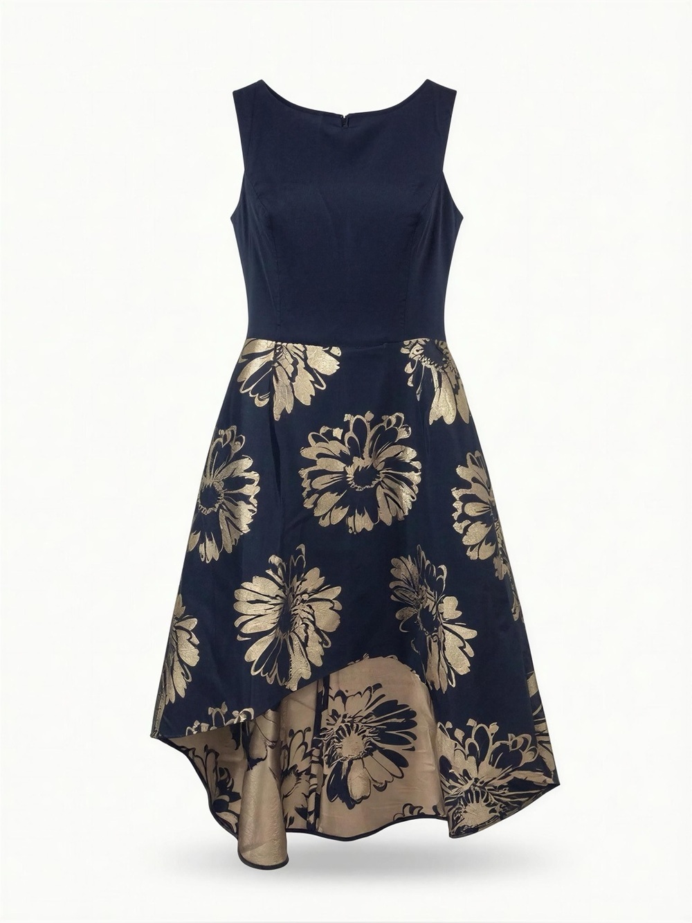 Women’s Elegant Gold Floral High-Low Dress Size 14